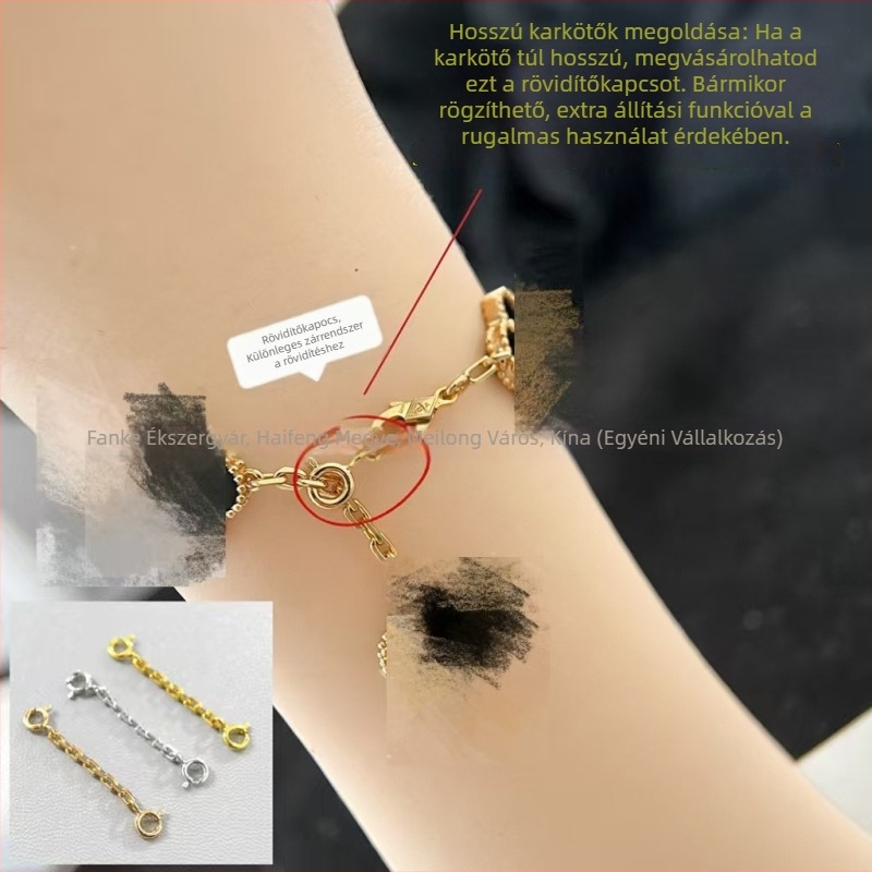 Karkötő négylevelű lóhere és ötpetál virág motívummal, aranyozott 925-ös ezüst alapú, bambusz lánccal, hosszabbító lánccal a hossz szabályozásához