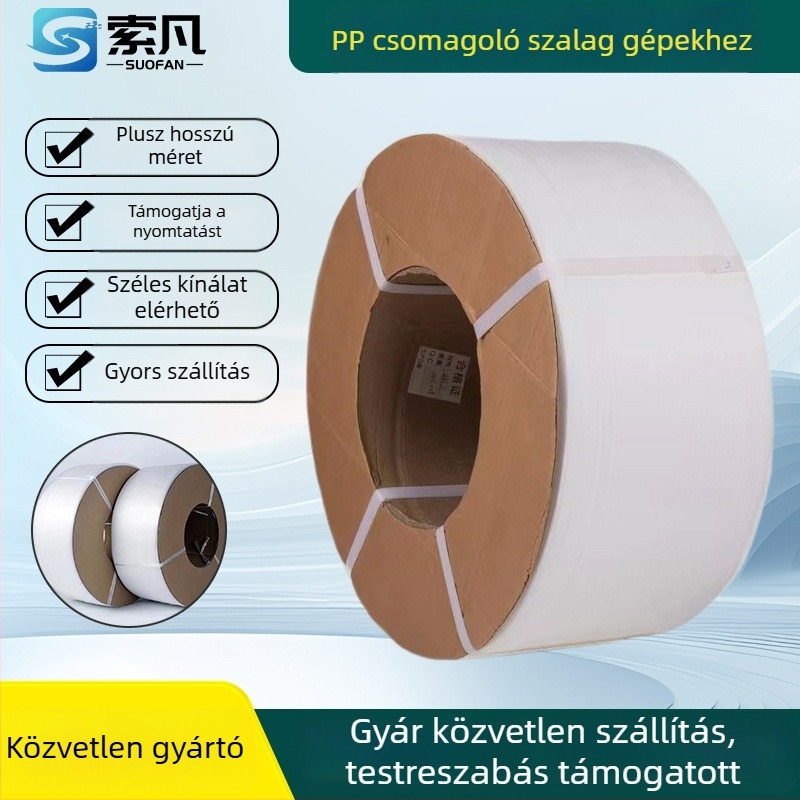 Sofan PP csomagoló szalag gépi karton csomagoláshoz, 0,7 mm vastagság, 150 kg szakítószilárdság, tekercs átmérője 420 mm, belső átmérő 200 mm, ipari osztály