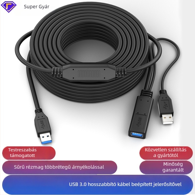 USB 3.0 bővítő kábel jelerősítővel, rézvezető, injekciós öntésben készül, konferencia kamerákhoz és élő közvetítéshez