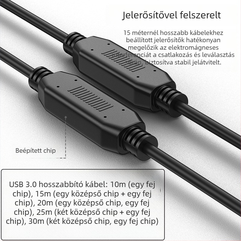 USB 3.0 bővítő kábel jelerősítővel, rézvezető, injekciós öntésben készül, konferencia kamerákhoz és élő közvetítéshez