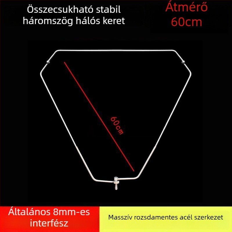 Összecsukható háromszög alakú halászhálófej rozsdamentes acél gyűrűvel, nagy halakhoz, finom szemű háló