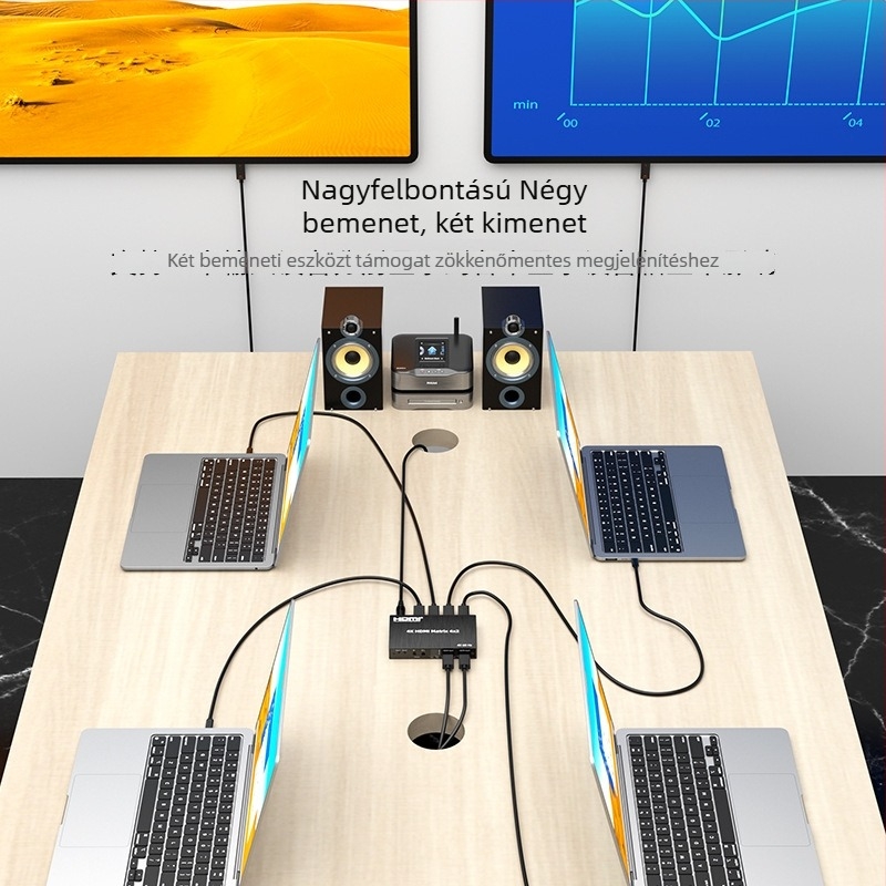 Youlian HDMI Mátrix kapcsoló 4x2, 4K, HDMI audió osztó — Modell 1474