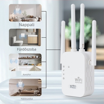 WiFi ismétlő 802.11ac, Gigabit sebesség, 20 m hatótávolság, árnyékolt Non-Cat5 kábel, 110–220V tápegység