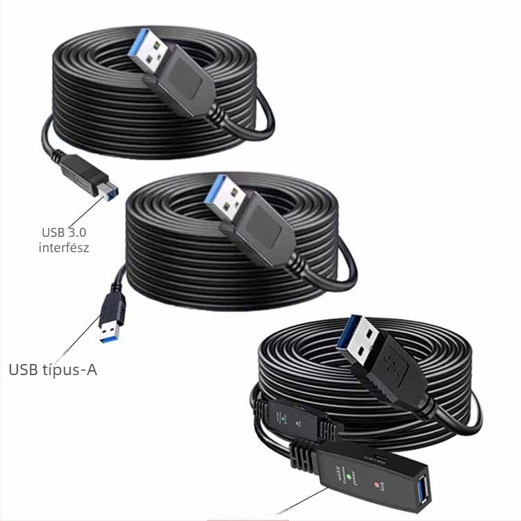 USB 3.0 hosszabbító kábel jel-erősítővel, férfi–női csatlakozás, réz vezető