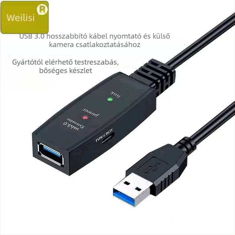 USB 3.0 hosszabbító kábel jel-erősítővel, férfi–női csatlakozás, réz vezető