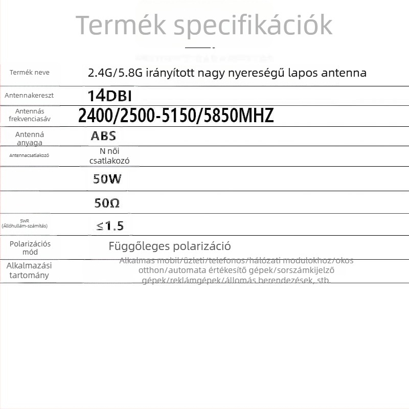 Irányított síkpaneles WiFi antenna, 14 dBi nyereség, 2,4/5,8 GHz, híd- és AP bázisállomáshoz