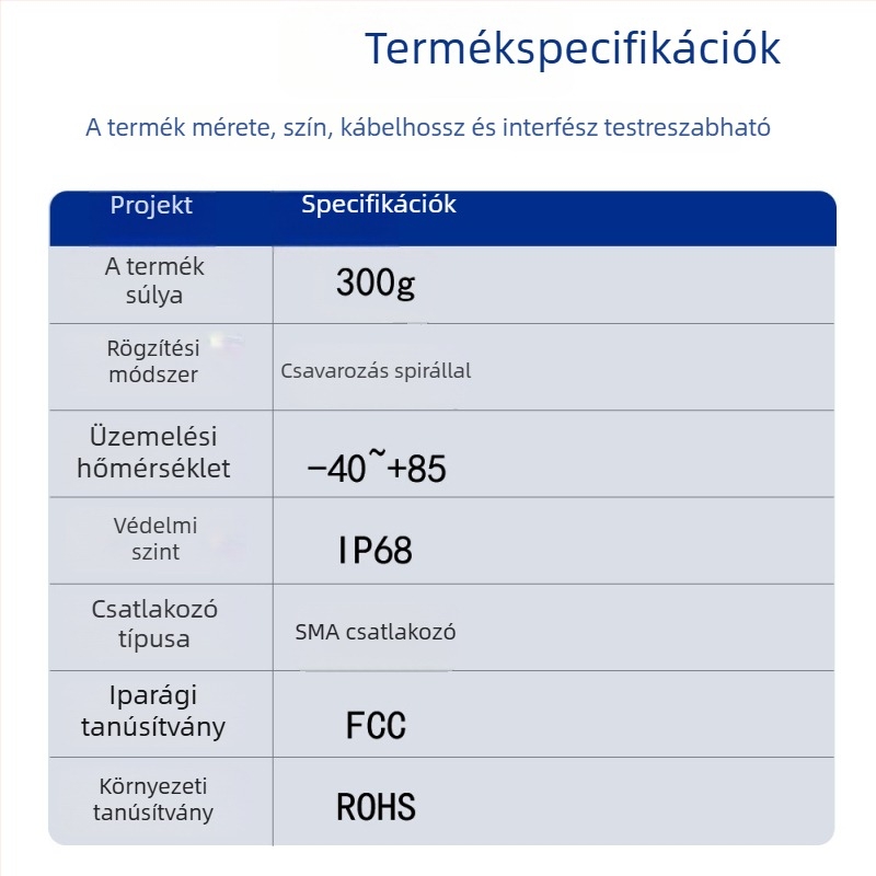Antenna SMA interfésszel, nagy nyereség, üvegszálas, vízálló