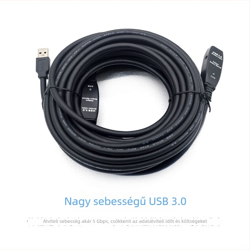 USB 3.0 hosszabbító kábel jel-erősítéssel, hím–női csatlakozóval, videókonferenciákhoz, tápellátással
