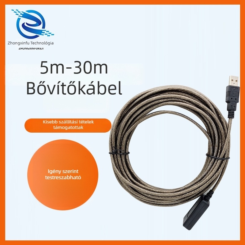 USB 2.0 hosszabbító kábel erősítővel (USB 2.0, réz vezető, hossz 5–30 m, erősítő)
