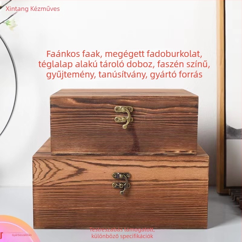 Fa tároló doboz, téglalap alakú, természetes fa, gravírozás, logó nyomtatás elérhető, belső testreszabható, modell 96