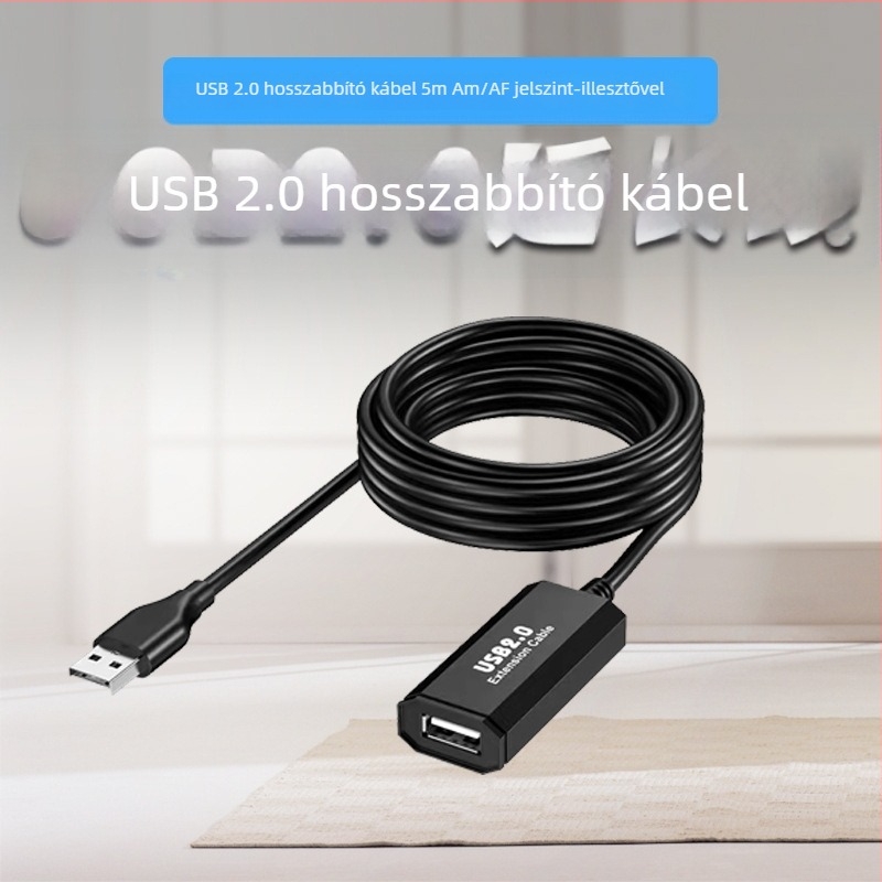 USB A férfi– USB A női bővítőkábel X-D03B5M, USB 2.0, vezető ónnal bevont rézvezető, kompatibilis számítógéppel, egérrel, billentyűzettel, kamerával, nyomtatóval és szkennerrel