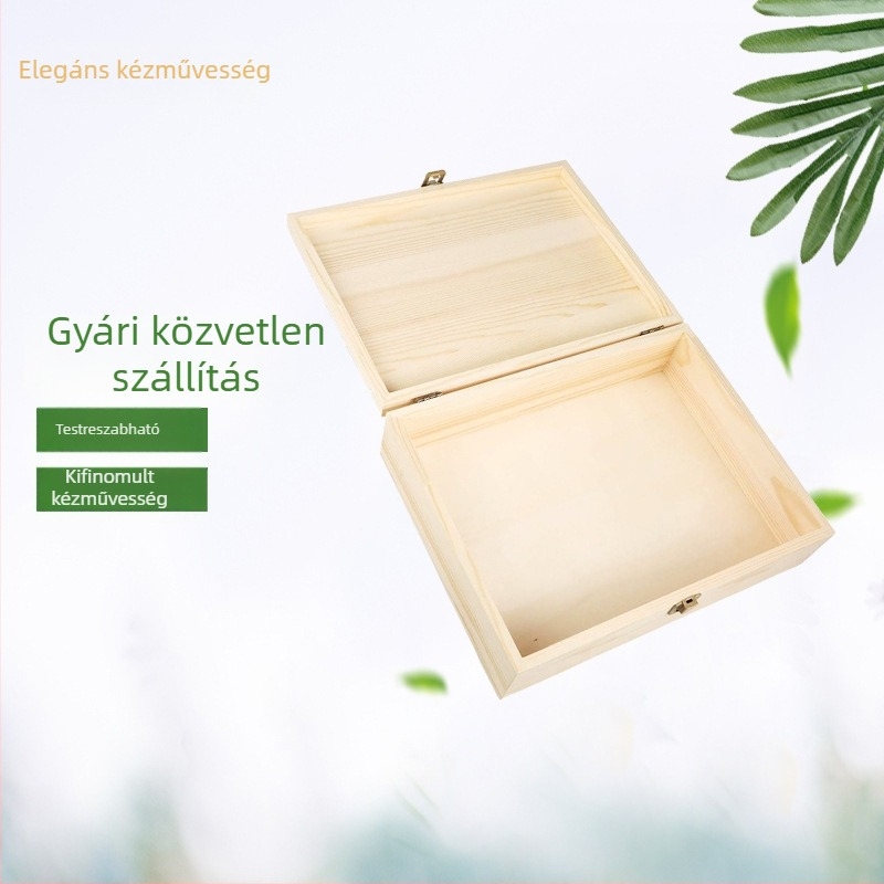 Zárható fa tároló doboz, téglalap alakú, természetes fa, modell Z5, belső méretek testre szabhatóak, logó nyomtatás