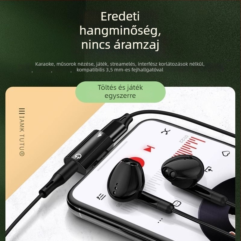 Type-C 2 az 1-ben adapter mobiltelefonokhoz, 60W gyorstöltés, DAC audio konverter, kompakt digitális adapter