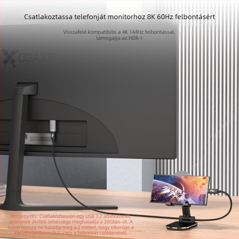 USB-C-ról DP-re adapter, 8K60Hz nagyfelbontású videóátalakító laptophoz, telefonhoz és külső monitorhoz