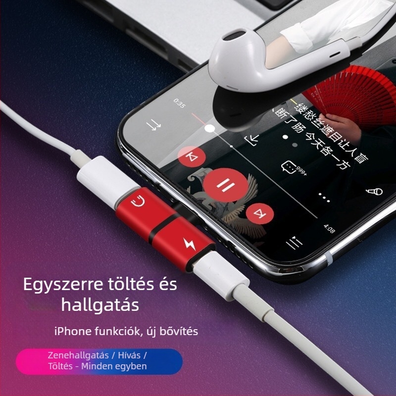 Apple iPhone 7/8/X 3-az-1 fejhallgató adapter — töltés és hangátvitel (modell: Apple t-shaped double female)