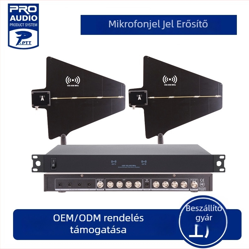 Vezeték nélküli mikrofon antennaerősítő – modell 2026, 450–950 MHz, 50 Ω impedancia, akár 300 m hatótáv, BNC csatlakozó