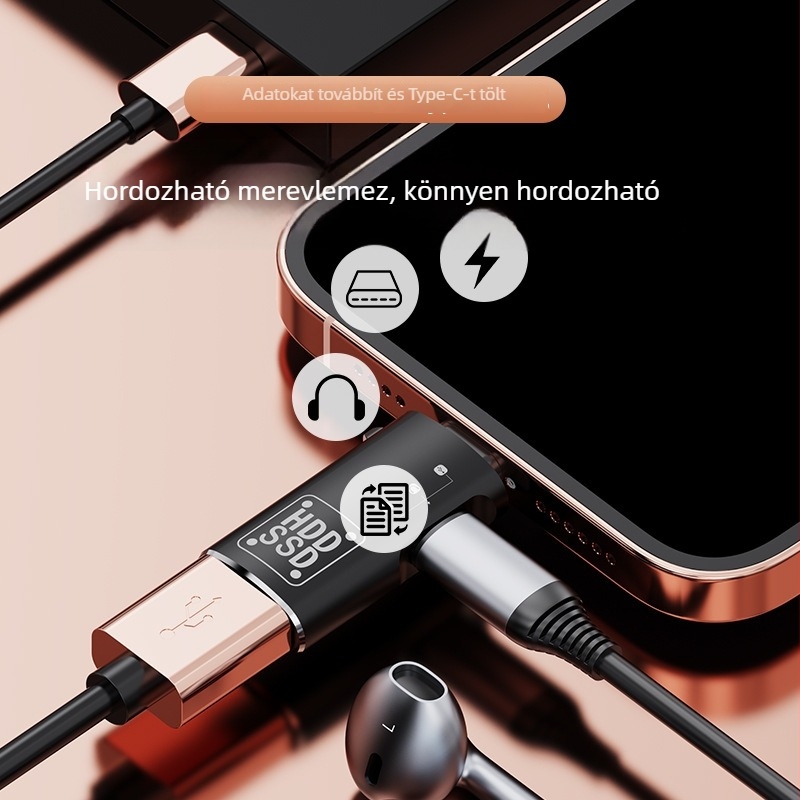 Type-C–USB 3.0 OTG adapter, magas sebességű 2‑az‑1 az adatátvitelhez és töltéshez