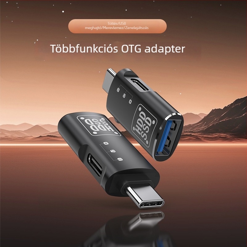 Type-C–USB 3.0 OTG adapter, magas sebességű 2‑az‑1 az adatátvitelhez és töltéshez