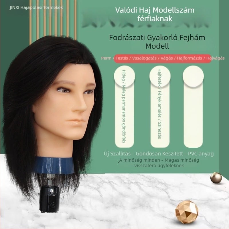 Fodrász fej manöken valós emberi hajból, rövid egyenes haj, festhető, fodrászati gyakorlat és smink számára