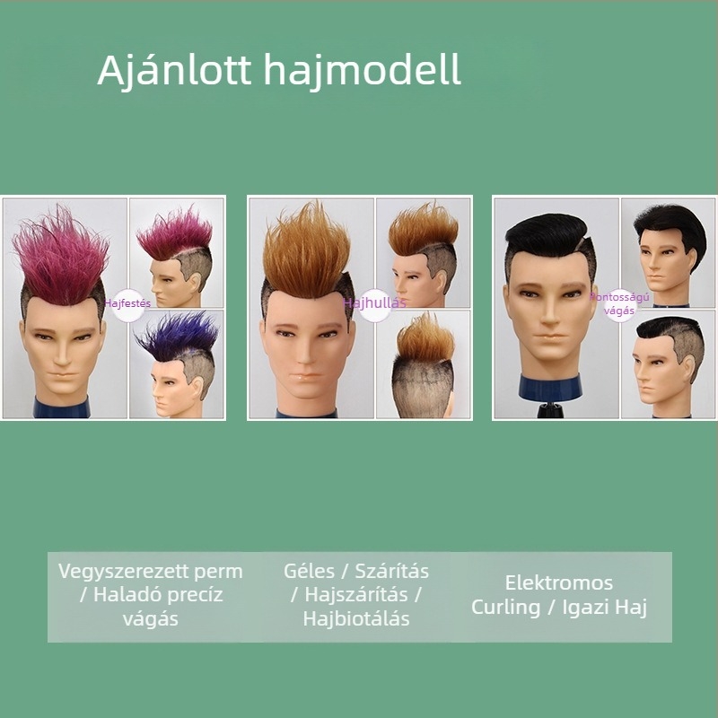 Fodrász fej manöken valós emberi hajból, rövid egyenes haj, festhető, fodrászati gyakorlat és smink számára