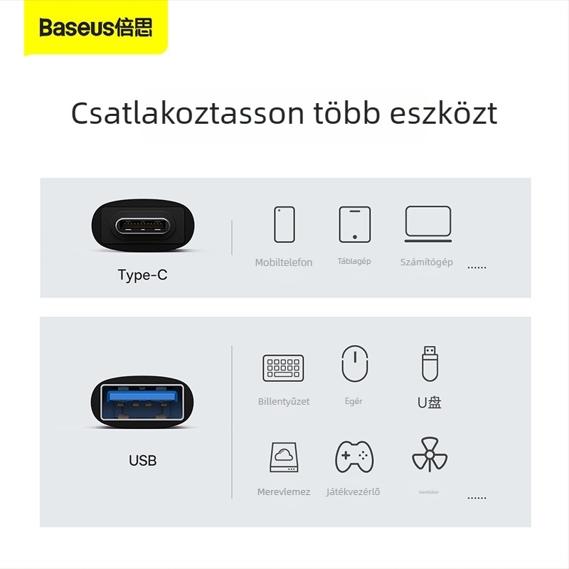 Baseus Kifinomult Sor Type-C férfi USB női OTG mini adapter USB 3.1 hordozható konverter