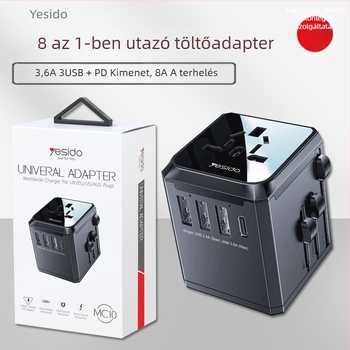 Yesido MC10 USB utazó konnektor - univerzális EU/US aljzat, PD, többfunkciós