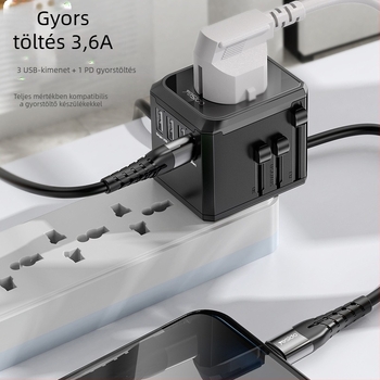 Yesido MC10 USB utazó konnektor - univerzális EU/US aljzat, PD, többfunkciós