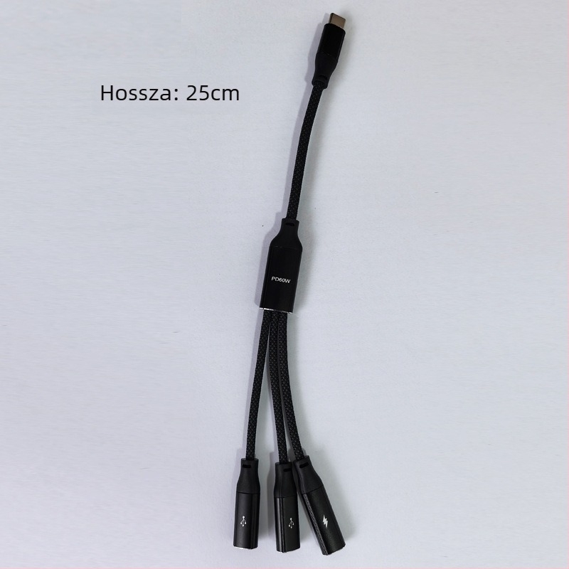 Type-C 3-port OTG splitter dokkoló adapter — 60W gyorstöltés, adatátvitel, külső tápegység