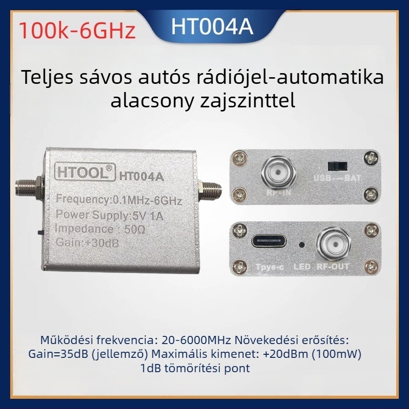 Ht004A Jármű jelátvivő erősítő, 0.1–6 GHz teljes sáv, alacsony zajszintű, akkumulátorral