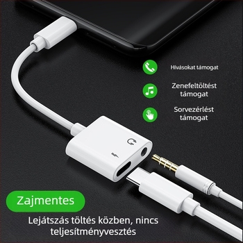 Type-C 3,5 mm-es hang- és töltés 2-in-1 PD gyors töltés, beépített DAC digitális audio adapter