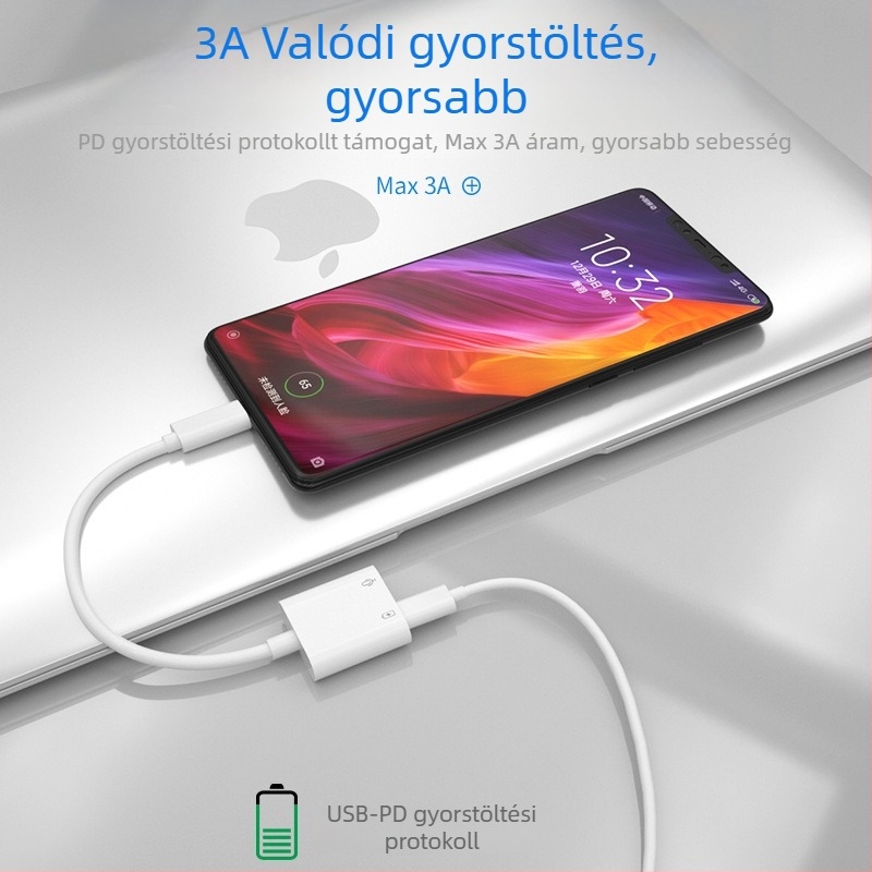 Type-C 3,5 mm-es hang- és töltés 2-in-1 PD gyors töltés, beépített DAC digitális audio adapter