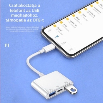 Apple-kompatibil 3 az 1-ben USB 2.0 OTG adapter és elosztó USB-memóriához, egérhez és billentyűzethez.
