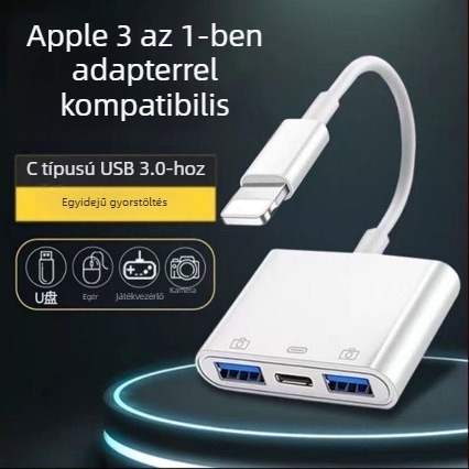 Apple-kompatibil 3 az 1-ben USB 2.0 OTG adapter és elosztó USB-memóriához, egérhez és billentyűzethez.