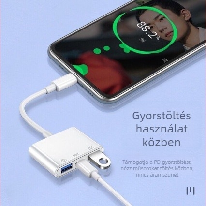 Apple-kompatibil 3 az 1-ben USB 2.0 OTG adapter és elosztó USB-memóriához, egérhez és billentyűzethez.