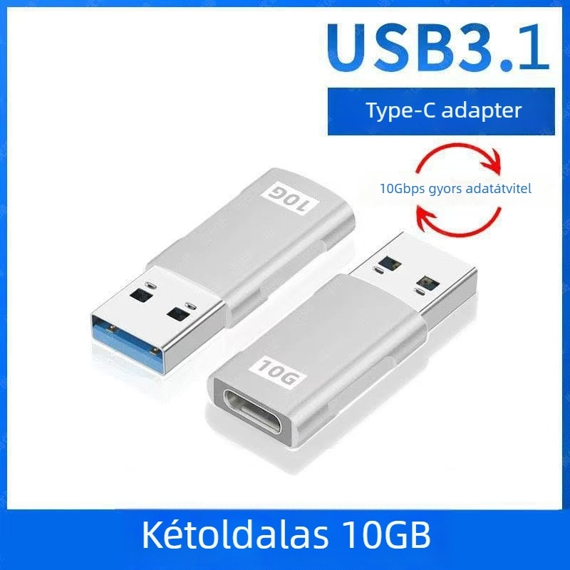 USB-A férfi USB-C női adapter, USB 3.1 Gen2, 10 Gbps, Type-C átalakító autós fülhallgatókhoz, kompatibil Androiddal, Apple-le és számítógépekkel