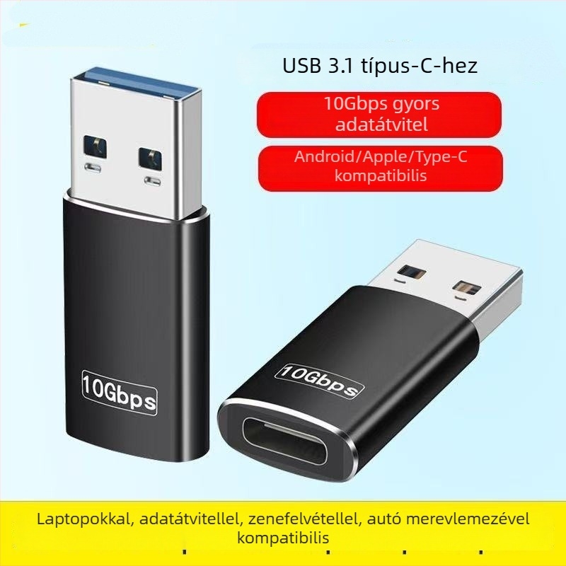 USB-A férfi USB-C női adapter, USB 3.1 Gen2, 10 Gbps, Type-C átalakító autós fülhallgatókhoz, kompatibil Androiddal, Apple-le és számítógépekkel