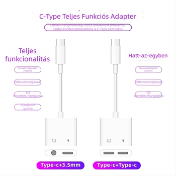 Két Type-C fülhallgató adapter 3,5 mm-rel, 2-az-1-ben audió és töltés