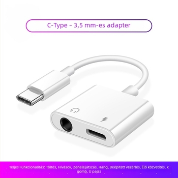 Két Type-C fülhallgató adapter 3,5 mm-rel, 2-az-1-ben audió és töltés