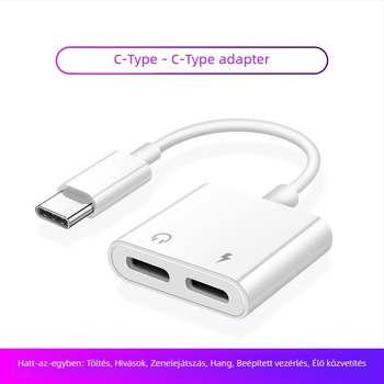 Két Type-C fülhallgató adapter 3,5 mm-rel, 2-az-1-ben audió és töltés