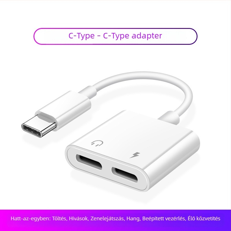 Két Type-C fülhallgató adapter 3,5 mm-rel, 2-az-1-ben audió és töltés