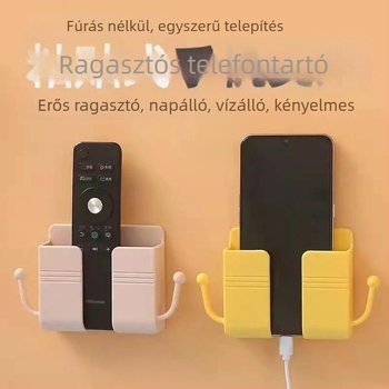 Fali telefontöltő állvány fúrás nélkül, ragasztott tárolórekesszel a távirányítóhoz, éjjeliszekrényhez