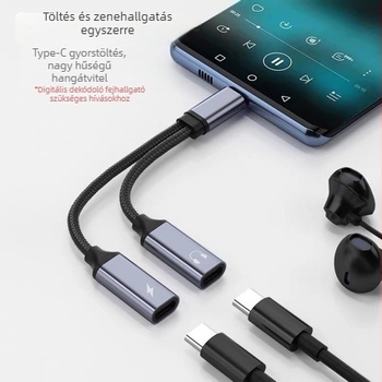 USB-C–ról dupla USB-C női adapter – DAC átalakító és gyorstöltés telefonokra és számítógépekre