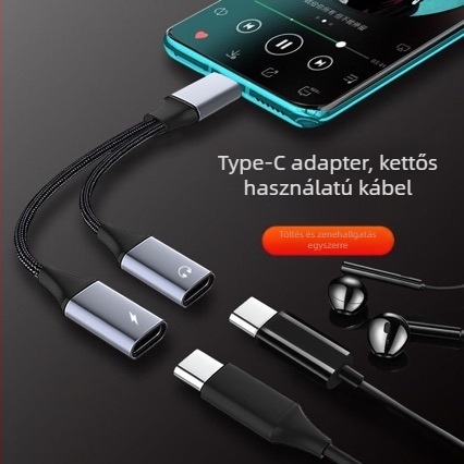 USB-C–ról dupla USB-C női adapter – DAC átalakító és gyorstöltés telefonokra és számítógépekre