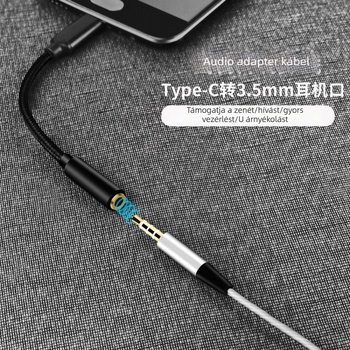 Type-C fülhallgató adapter 3.5mm audio kábelrel Android telefonokra – digitális Type-C audio csatlakozás, kompatibilis Xiaomi, Huawei, OPPO