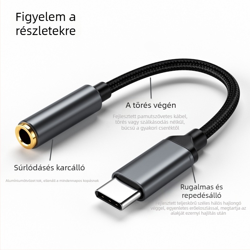 Type-C fülhallgató adapter 3.5mm audio kábelrel Android telefonokra – digitális Type-C audio csatlakozás, kompatibilis Xiaomi, Huawei, OPPO