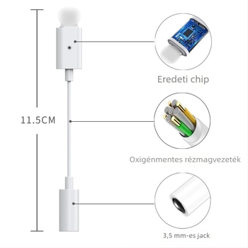 3,5 mm-es to Lightning Apple fejhallgatóadapter – mikrofon- és hangkártya konverter, kompatibilis iPhone 7–14, teljes funkcionalitás