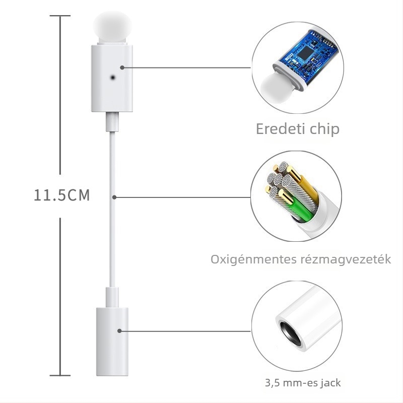 3,5 mm-es to Lightning Apple fejhallgatóadapter – mikrofon- és hangkártya konverter, kompatibilis iPhone 7–14, teljes funkcionalitás