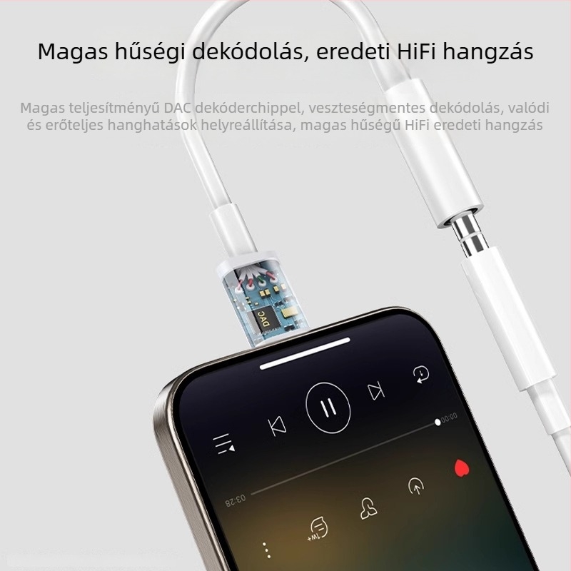 3,5 mm-es to Lightning Apple fejhallgatóadapter – mikrofon- és hangkártya konverter, kompatibilis iPhone 7–14, teljes funkcionalitás