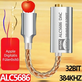 Polysonology alc5686 Apple Lightning-tól 3,5 mm DAC audio adapter