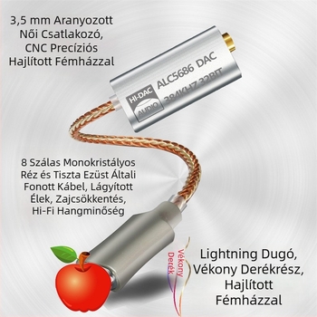 Polysonology alc5686 Apple Lightning-tól 3,5 mm DAC audio adapter